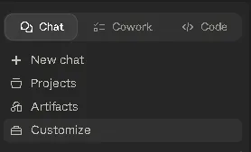 Botón Customize en la app de escritorio de Claude